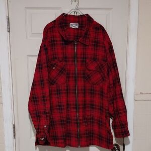 Haband Men's Red and Black Plaid Shirt, Full Front Zipper, Size 4x, Big And Tall